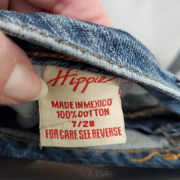 Hippie Junior's‎ Y2K Distressed Country Patch Boho Long Denim Maxi Skirt 7/28 - Picture 7 of 14